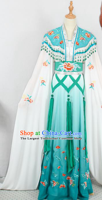 Chinese Traditional Hainan Opera Diva Green Dress Outfits Peking Opera Princess Clothing Ancient Young Beauty Garment Costumes