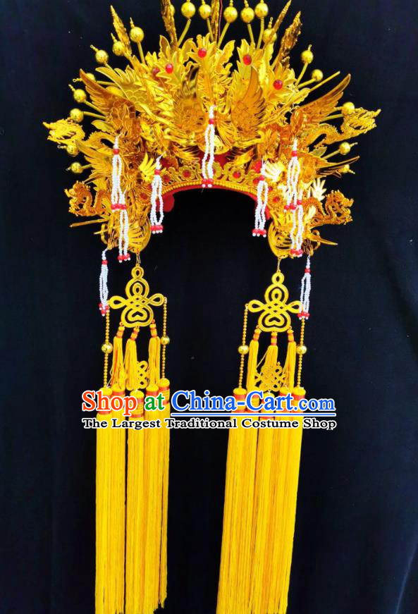 China Ancient Empress Hair Accessories Peking Opera Hua Tan Golden Phoenix Coronet Beijing Opera Diva Headdress