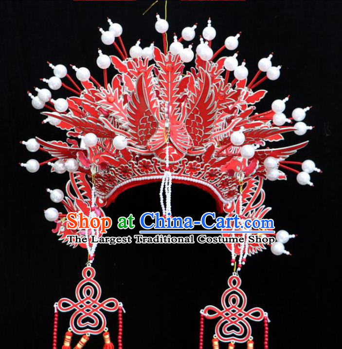 China Peking Opera Diva Red Phoenix Coronet Beijing Opera Hua Tan Headdress Ancient Bride Hair Accessories