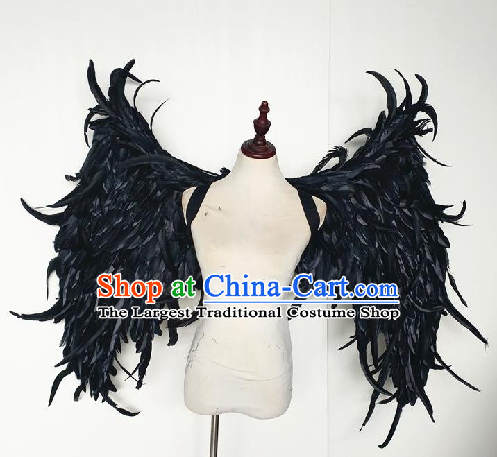 Custom Halloween Performance Props Carnival Catwalks Accessories Miami Parade Show Decorations Cosplay Demon Black Feathers Wings