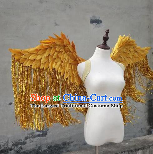 Custom Cosplay Angel Golden Feather Wings Halloween Fancy Ball Tassel Props Carnival Catwalks Show Accessories Miami Parade Decorations