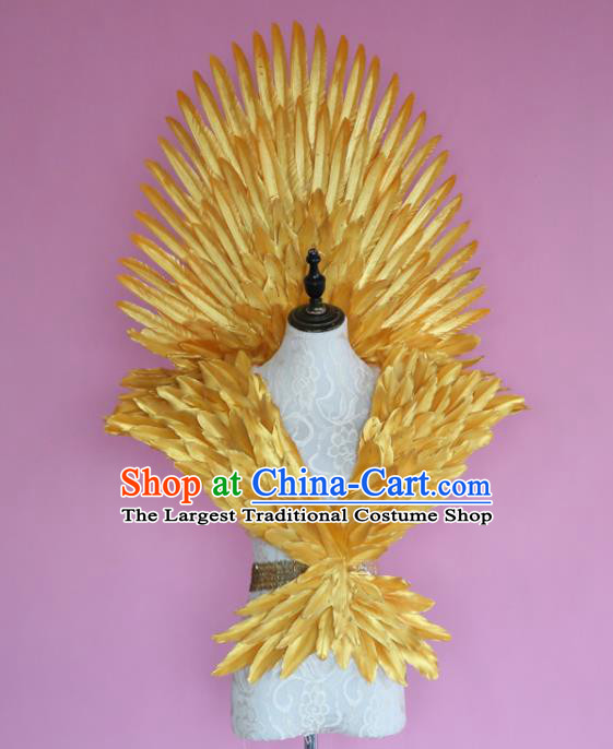 Custom Carnival Dance Back Accessories Miami Stage Show Wear Christmas Performance Props Halloween Cosplay Angel Golden Feather Wings