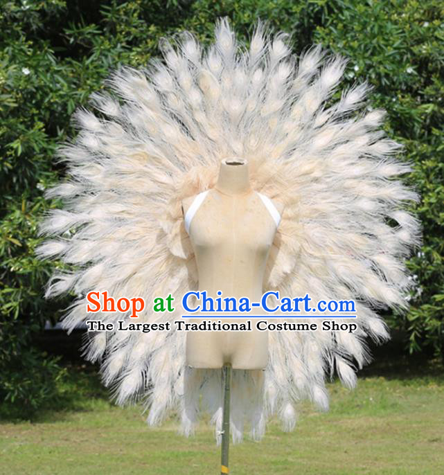 Custom Carnival Parade Back Accessories Miami Stage Show Beige Feather Wear Christmas Catwalks Props Opening Dance Deluxe Angel Wings