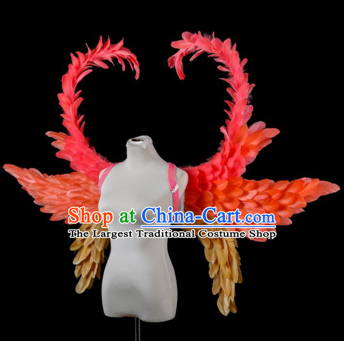 Custom Miami Stage Show Red Feather Wear Christmas Catwalks Props Opening Dance Butterfly Wings Carnival Parade Accessories