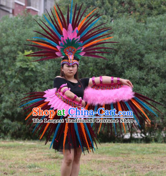 Top Samba Dance Clothing Brazilian Carnival Feather Sleeve Accessories and Hair Crown Stage Show Headdress Miami Catwalks Outfits