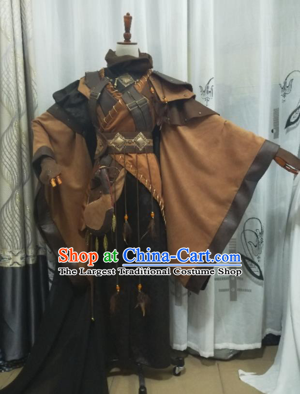 Chinese Traditional Cosplay Swordsman Clothing Puppet Show Qian Jinshao Garment Costumes Ancient Young Knight Brown Uniforms