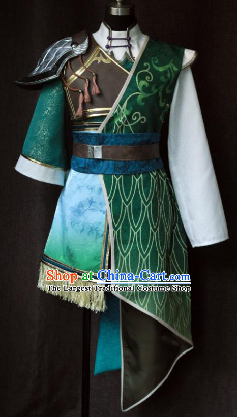 Chinese Ancient Swordsman Green Uniforms Traditional Cosplay Young Knight Clothing Game Dynasty Warriors Jiang Wei Garment Costumes