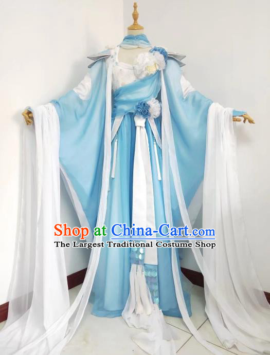 China Cosplay Princess Blue Dress Outfits Traditional Puppet Show Jin Yanxia Garment Costumes Ancient Imperial Concubine Clothing