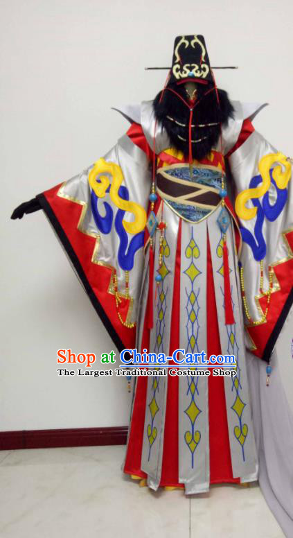 Chinese Traditional Cosplay Royal Highness Clothing Thunderbolt Fantasy King Garment Costumes Ancient Swordsman Grey Uniforms