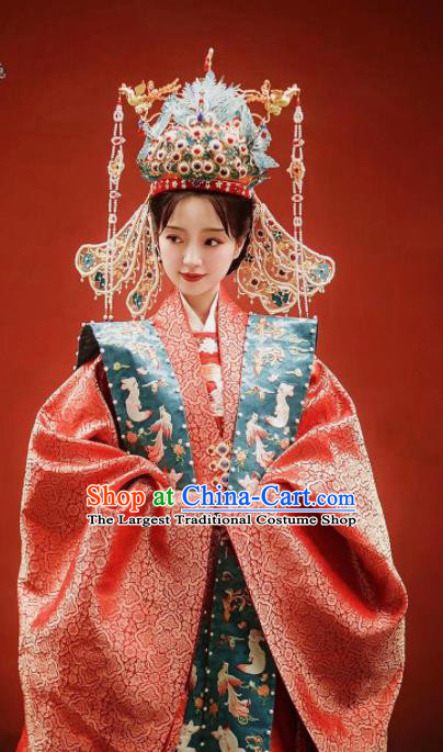 China Traditional Wedding Historical Clothing Ancient Empress Red Hanfu Dress Attires Ming Dynasty Court Woman Garment Costumes Complete Set