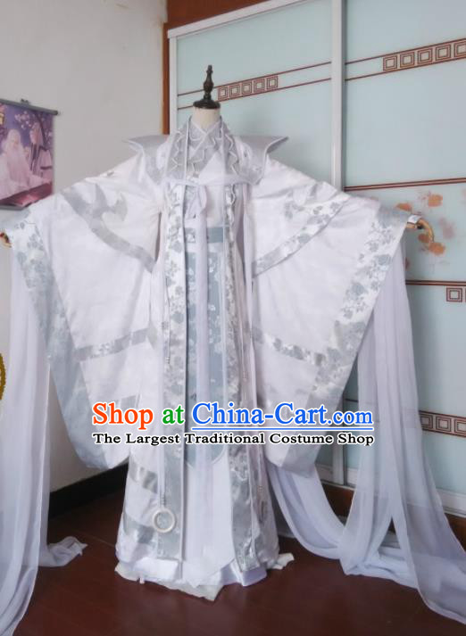 Chinese Puppet Show Swordsman Garment Costumes Ancient Taoist Priest White Uniforms  Traditional Cosplay King Clothing