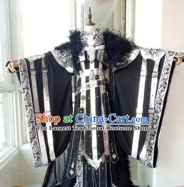 Chinese Ancient Swordsman Black Uniforms  Traditional Cosplay Demon King Clothing Puppet Show Warrior Garment Costumes