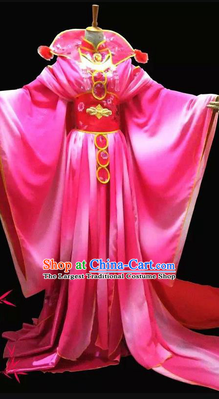 China Cosplay Queen Rosy Dress Outfits Traditional Puppet Show Empress Garment Costumes Ancient Swordswoman Clothing