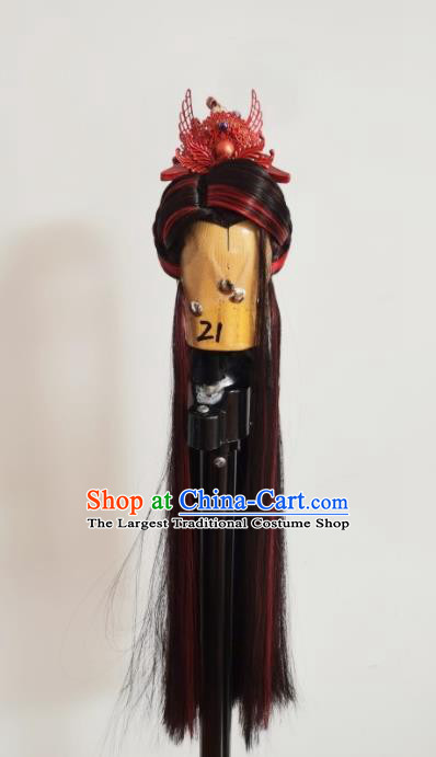 Handmade China Traditional Puppet Show Shangguan Hongxin Headdress Ancient Swordsman Hairpieces Cosplay King Brown Wigs and Hair Crown