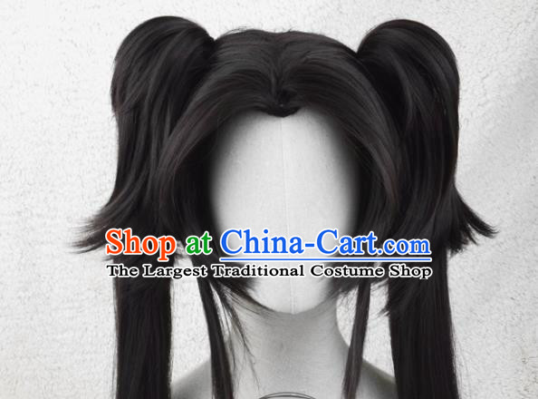 Chinese Ancient Young Lady Black Wigs Headwear Traditional Swordswoman Hairpieces Cosplay Fairy Hair Accessories