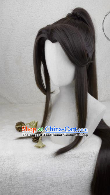 Handmade China Cosplay Swordsman Black Wigs Traditional Hanfu Chivalrous Male Hairpieces Ancient Young Knight Headdress