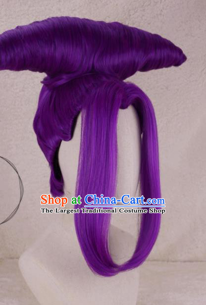 Chinese Traditional Swordswoman Hairpieces Cosplay Goddess Hair Accessories Ancient Imperial Consort Purple Wigs Headwear