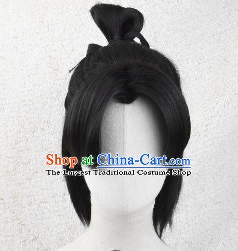 Handmade China Traditional Qin Dynasty Hero Hairpieces Ancient Young Knight Headdress Cosplay Swordsman Wigs