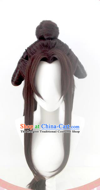 Chinese Ancient Moon Goddess Brown Wigs Headwear Traditional Qin Dynasty Imperial Consort Hairpieces Cosplay Palace Lady Hair Accessories