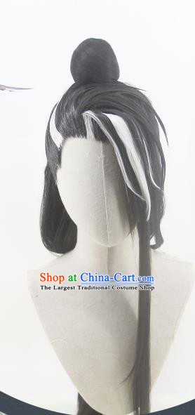 Handmade China Cosplay Swordsman Wigs Traditional Chivalrous Expert Hairpieces Ancient Hanfu Young Knight Headdress