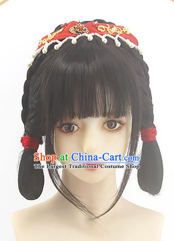 Chinese Ancient Young Beauty Wigs Headwear Traditional Song Dynasty Princess Hairpieces Cosplay Palace Lady Hair Accessories