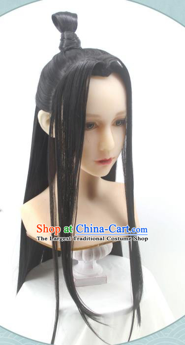 Handmade China Ancient Taoist Priest Headdress Cosplay Swordsman Black Wigs Traditional Hanfu The Untamed Lan Wangji Hairpieces