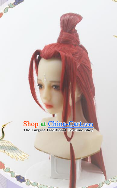 Chinese Cosplay Swordswoman Hair Accessories Ancient Female Knight Red Wigs Headwear Traditional Hanfu Qin Dynasty Hairpieces