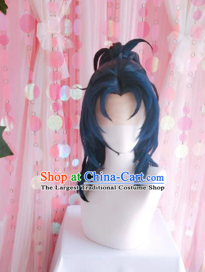 Chinese Ancient Swordswoman Navy Wigs Hairpieces Cosplay Yung Knight Headdress Traditional Hanfu Hair Accessories