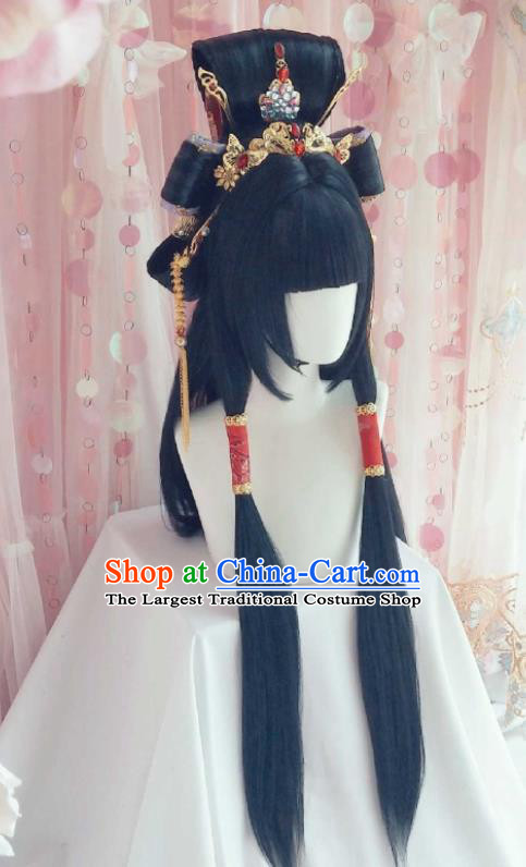 Chinese Traditional Puppet Show Feng Cailing Hairpieces Cosplay Goddess Hair Accessories Ancient Fairy Princess Wigs and Hair Crown Headwear