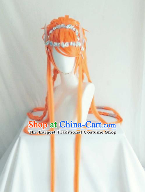 Chinese Ancient Empress Orange Wigs Headwear Traditional Thunderbolt Fantasy Queen Lang Wuyao Hairpieces Cosplay Goddess Hair Accessories