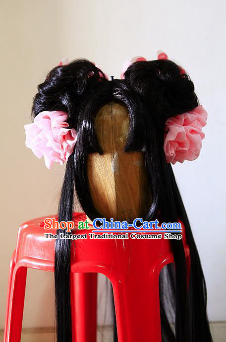 Chinese Ancient Young Lady Wigs Headwear Traditional Puppet Show Fairy Yan Pianpian Hairpieces Cosplay Princess Hair Accessories