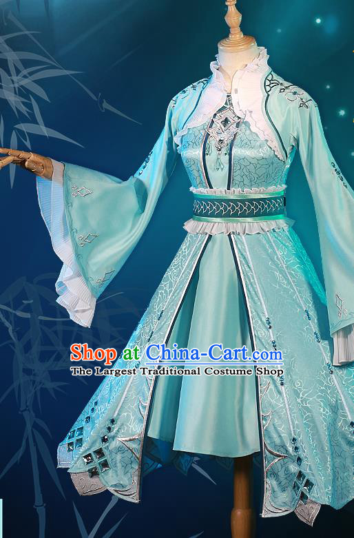 Custom Halloween Swordswoman Clothing Cosplay Female Warrior Garment Costumes Game Dou Luo Da Lu Young Lady Blue Dress