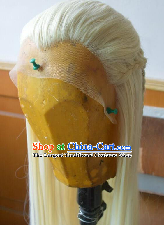 Chinese Traditional Puppet Show Prince Golden Wigs Hairpieces Ancient Young Knight Periwig Hair Accessories Handmade Cosplay Swordsman Headdress