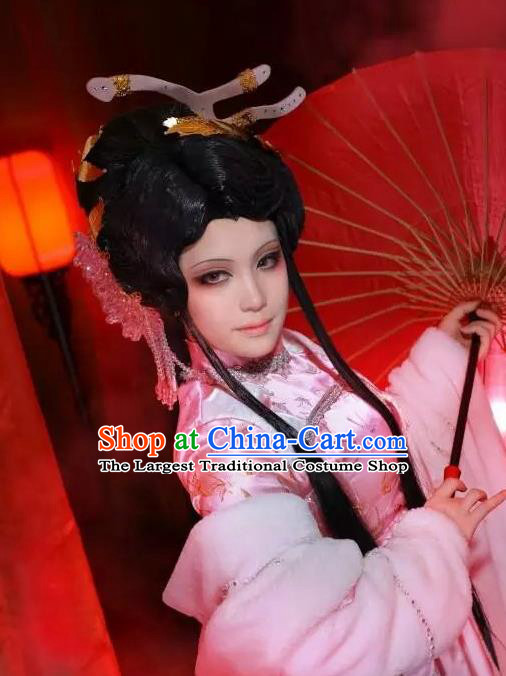 China Traditional Puppet Show Han Yancui Hair Accessories Cosplay Goddess Hairpieces Ancient Imperial Consort Wigs Hairpins Headdress