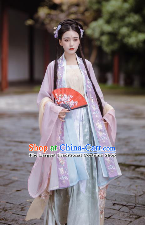 China Song Dynasty Female Hanfu Dress Apparels Traditional Young Lady Historical Clothing Ancient Royal Princess Garment Costumes Full Set