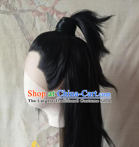 Chinese Jin Dynasty Young Childe Front Lace Wigs Headdress Ancient Swordsman Hair Accessories Handmade Cosplay Taoist Priest Hairpieces