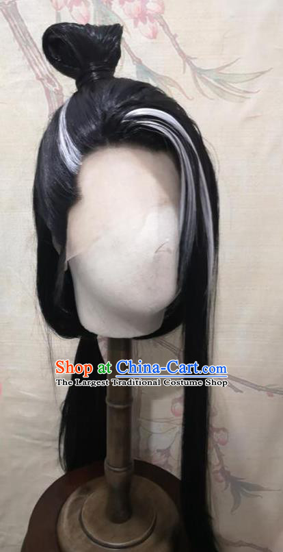 Chinese Cosplay Swordsman Hairpieces Traditional Hanfu Handmade Front Lace Wigs Headdress Ancient Young Knight Hair Accessories