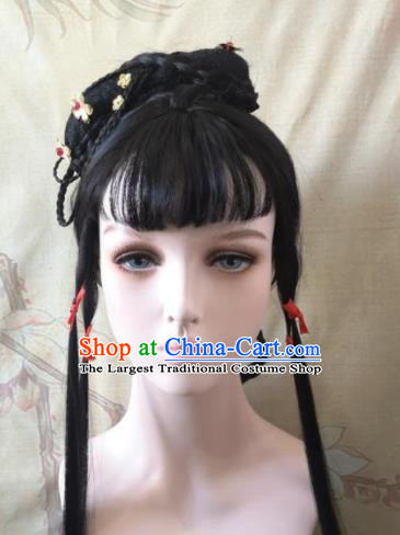 China Cosplay Noble Lady Wigs Headwear Ancient Princess Hairpieces Traditional Song Dynasty Young Woman Hair Accessories