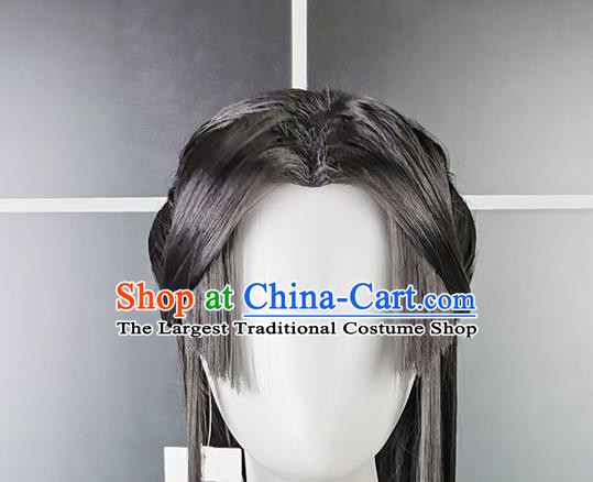 China Cosplay Penglai Princess Black Wigs Headwear Ancient Young Lady Hairpieces Traditional Hanfu Swordswoman Hair Accessories