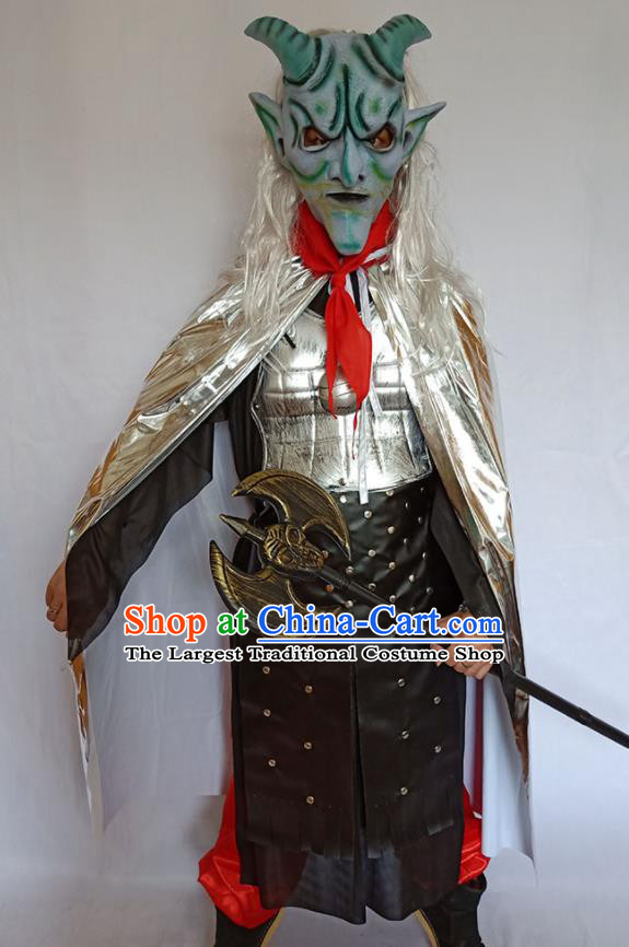 Top Journey to the West Silvery Horn King Cape Apparels Cosplay Monster Clothing Halloween Fancy Ball Garment Costume