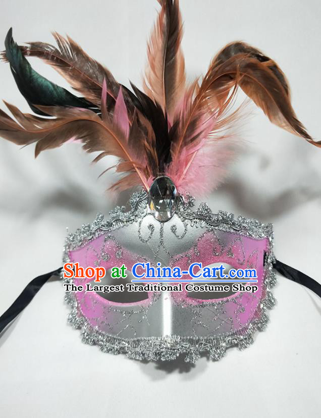 Handmade Masque Face Accessories Halloween Feather Headdress Cosplay Angel Pink Mask