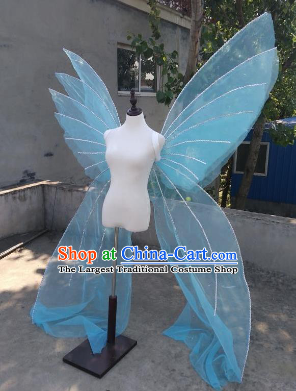 Top Cosplay Angel Decorations Miami Catwalks Props Stage Show Blue Veil Giant Wings Brazilian Parade Back Accessories