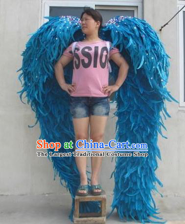 Top Opening Dance Back Accessories Halloween Cosplay Performance Decorations Miami Angel Catwalks Giant Props Stage Show Deluxe Blue Feather Wings