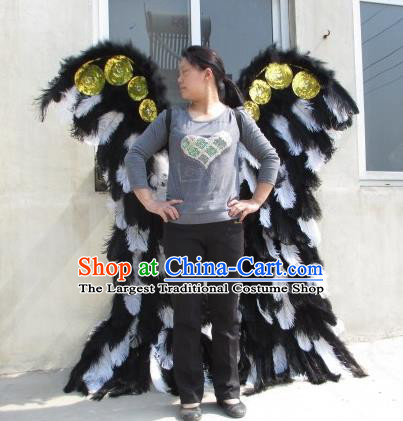 Top Brazil Parade Decorations Miami Catwalks Black Feather Props Stage Show Angel Wings Opening Dance Back Accessories