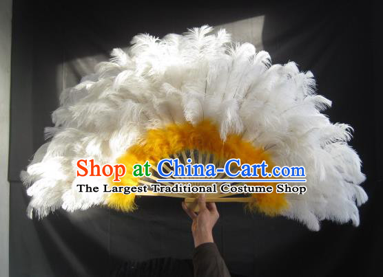 Handmade Samba Dance Fans Rio Carnival Deluxe White Feather Fan Catwalks Props Stage Performance Folding Fan