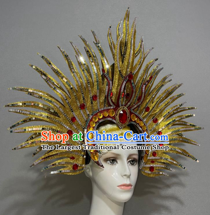 Custom Samba Dance Hair Accessories Opening Dance Golden Hair Crown Halloween Performance Headdress Brazil Parade Giant Hat