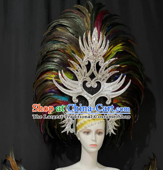 Custom Halloween Performance Headdress Brazil Parade Giant Hat Samba Dance Hair Accessories Opening Dance Deluxe Feather Hair Crown