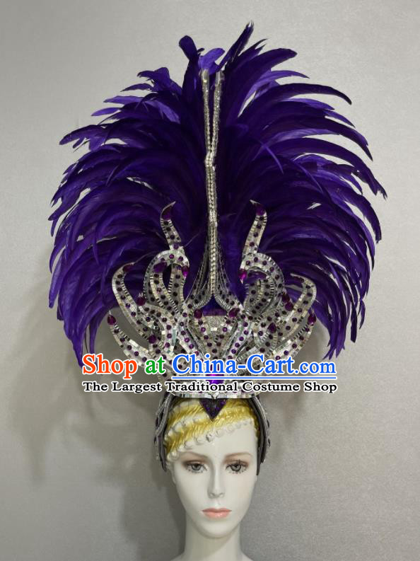 Custom Samba Dance Hair Accessories Opening Dance Purple Feather Hair Crown Halloween Cosplay Headdress Brazil Parade Giant Hat