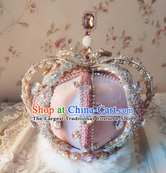 Custom Wedding Queen Hair Accessories European Monarchess Pink Royal Crown Baroque Retro Crystal Tiara Headdress