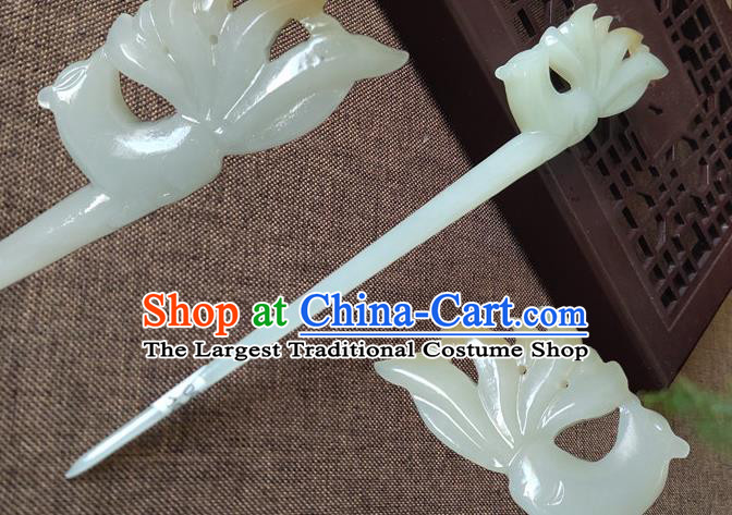 China Ancient Swordswoman Hair Stick Handmade Jade Carving Fox Hairpin Traditional Hair Accessories Cheongsam Headpiece